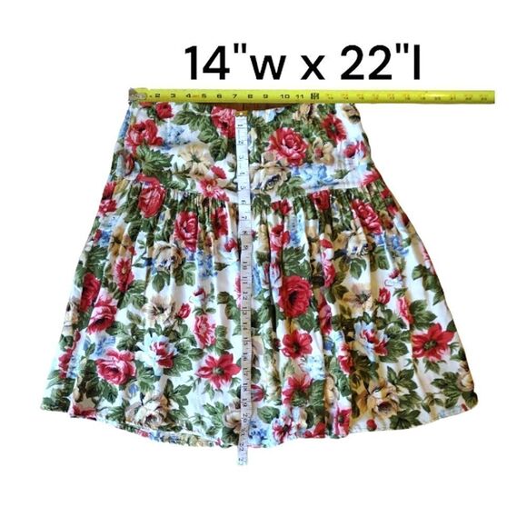 VTG 90s Colorful Floral High Waist Pull On Pleated Midi Skirt *fits like Med - Picture 14 of 16